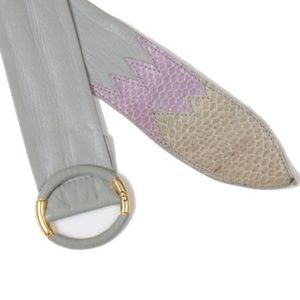 Vintage 80s Christian Dior Leather Belt with Purple Lizard Accent